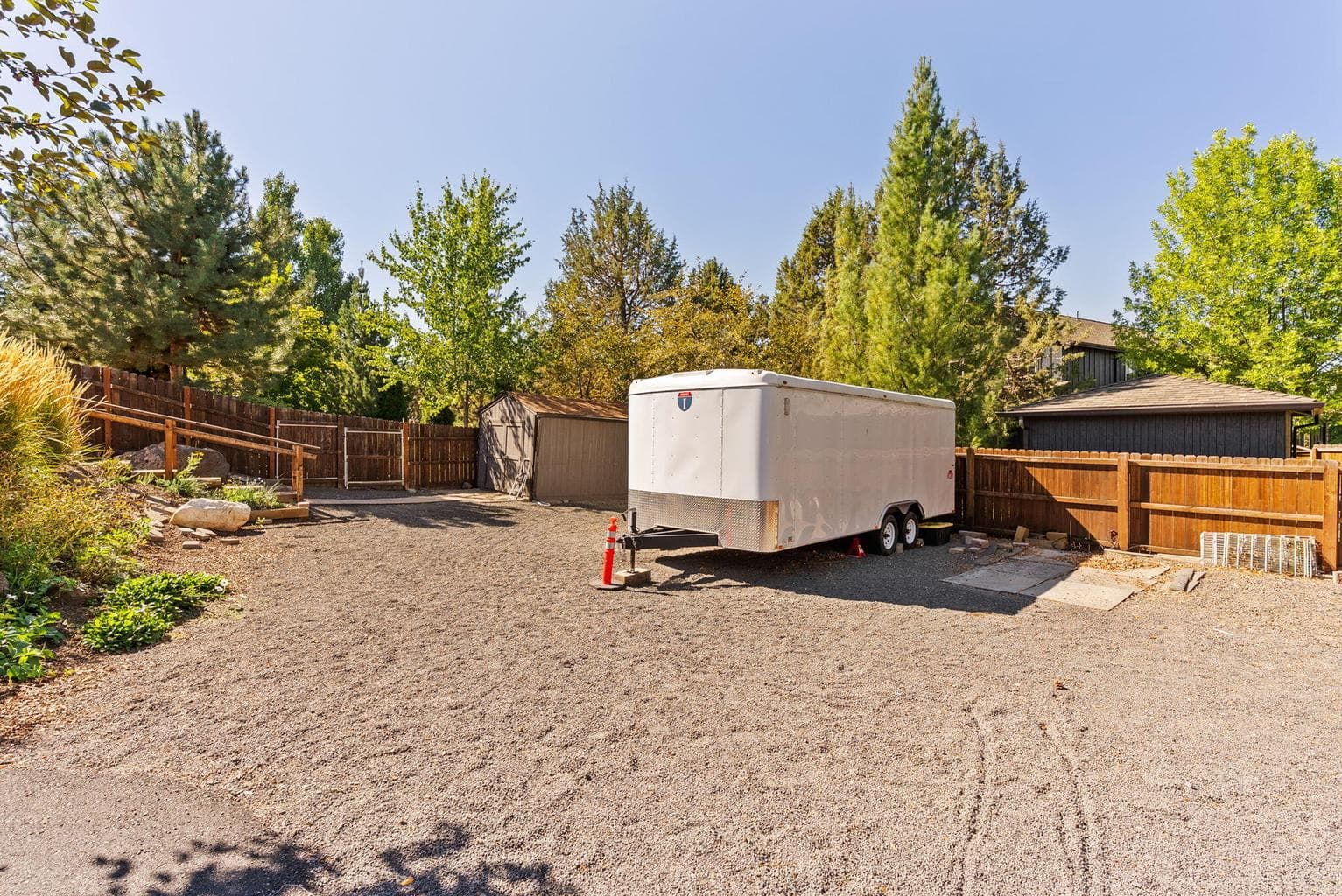 RV parking area and storage shed