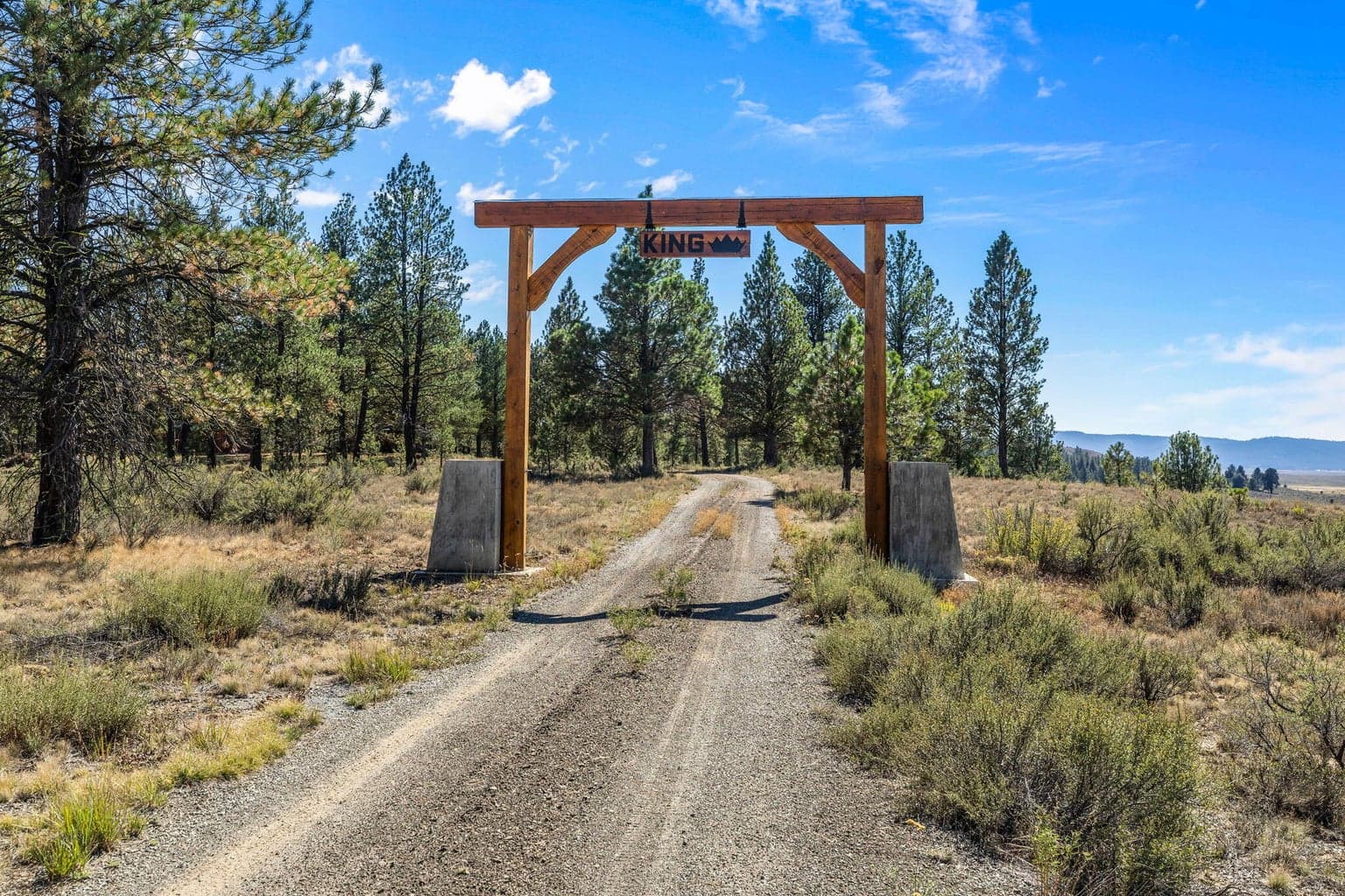 Timber-framed entry for the secluded 127-acre retreat.
