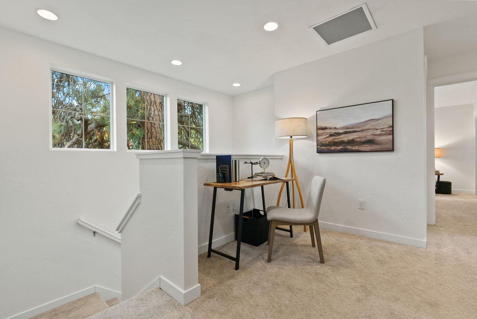 Upstairs loft with alcove for office, homework area, reading nook, play area