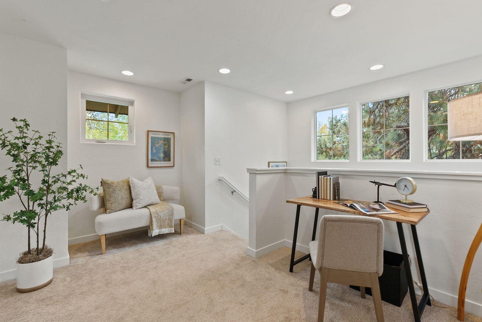 Upstairs loft with alcove for office, homework area, reading nook, play area