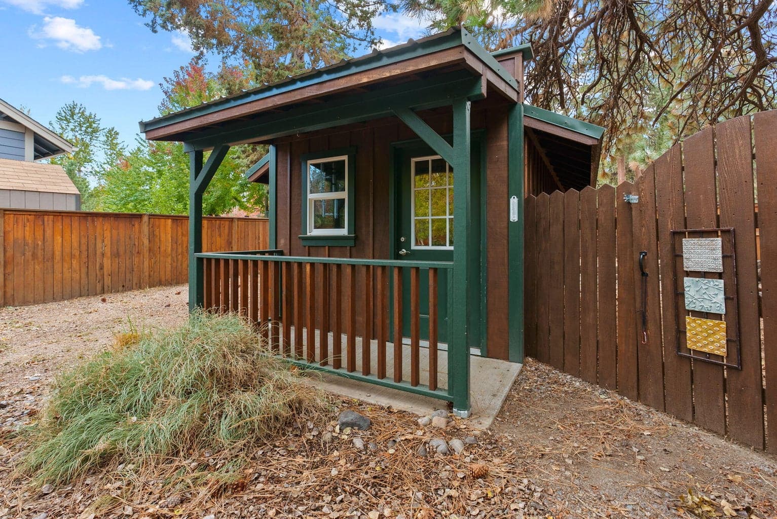 180 SF shed for storage or future man-cave/she-shed, or playhouse. Power and electric are located within 5-feet
