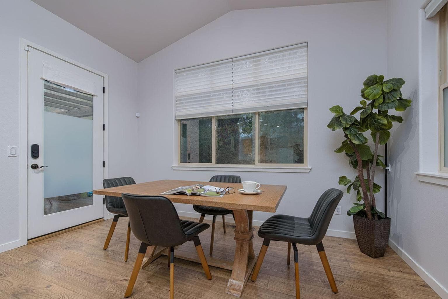 Dining area has a door out to the back patio
