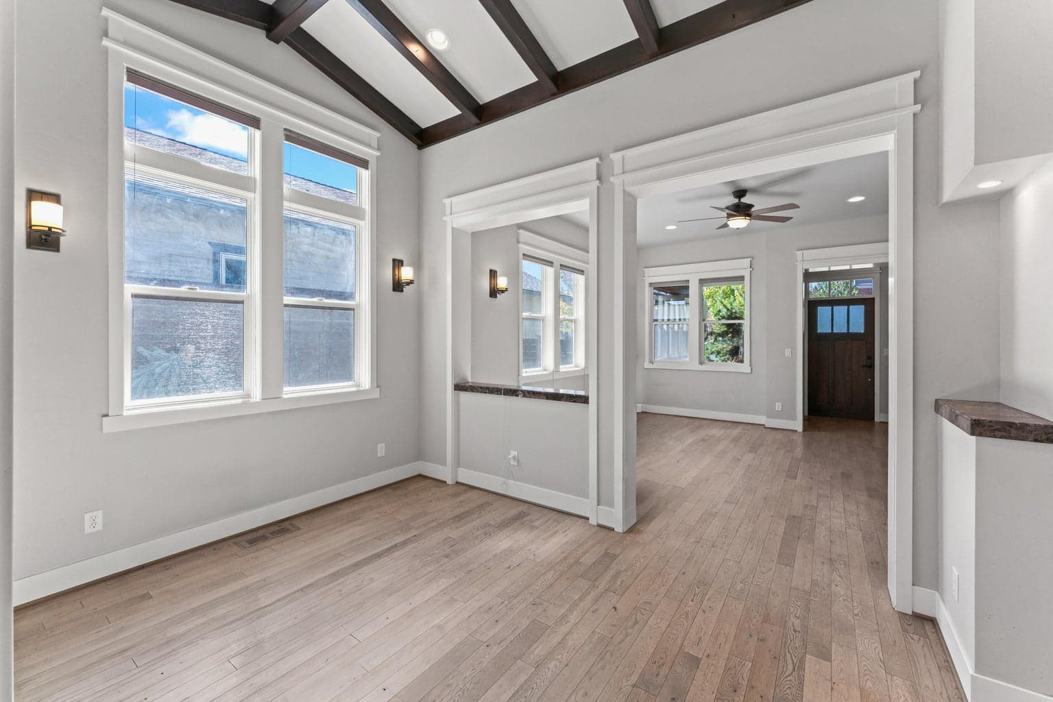 Vaulted ceiling and south facing windows