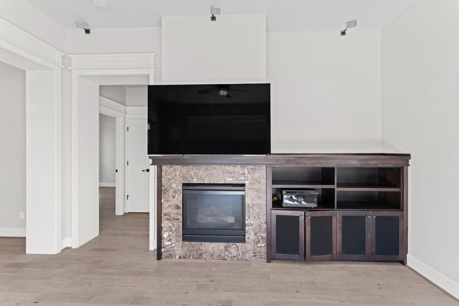 Natural gas fireplace and built in cabinets
