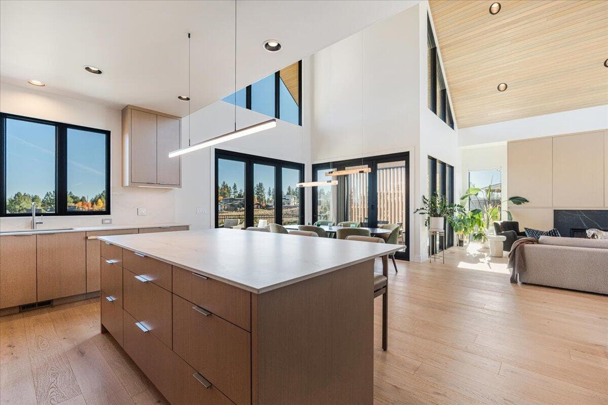 amazing solid surface island. All drawers are lined with cork.