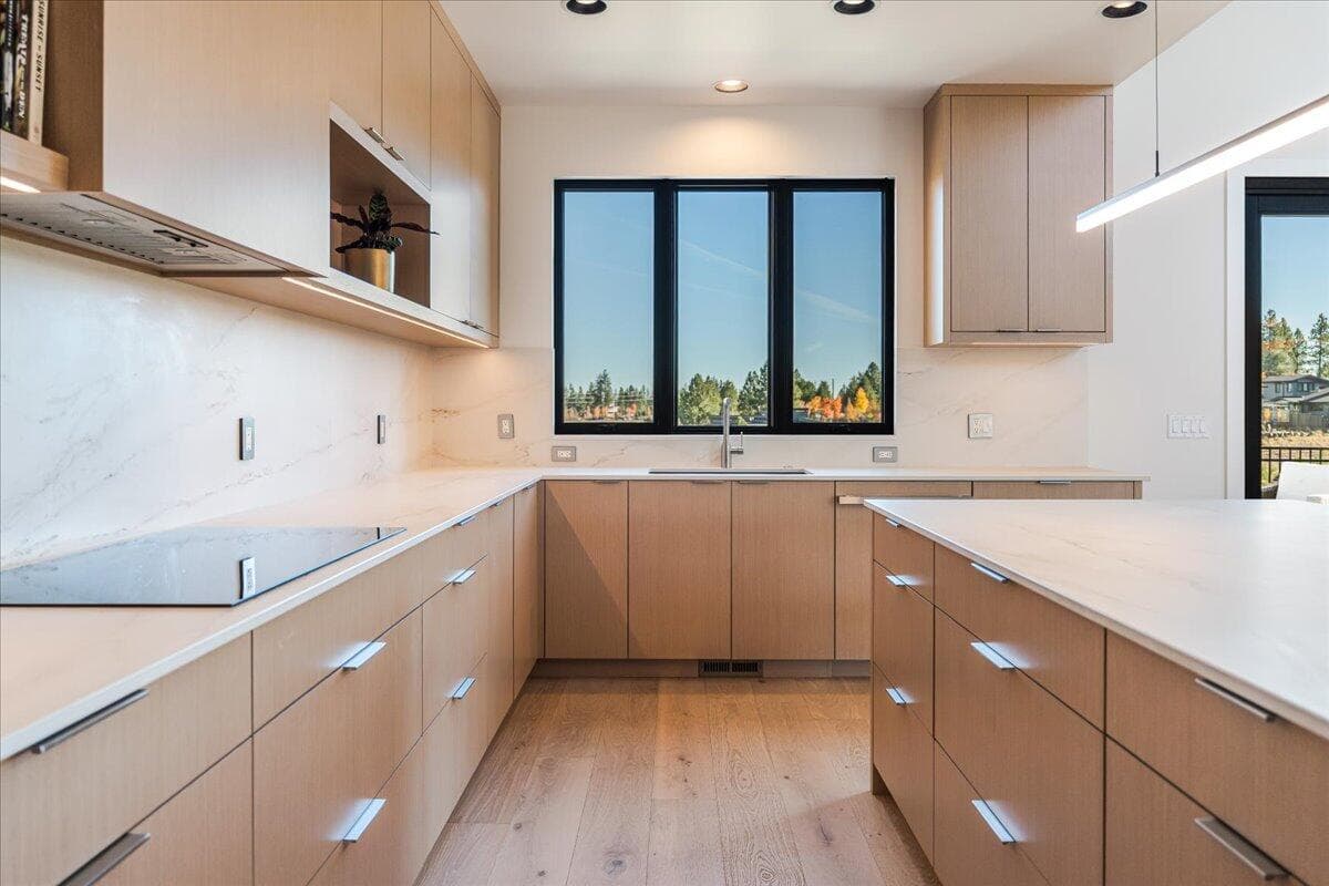 Induction cook top. Plentiful storage.