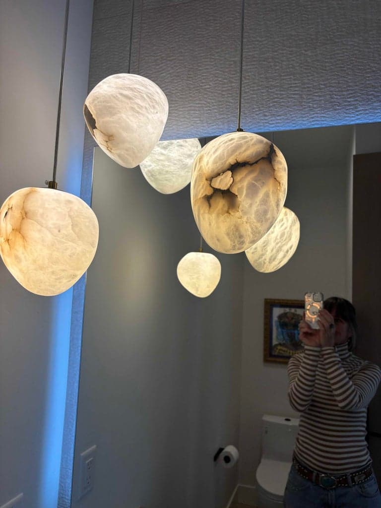 Close up of the Alabaster fixture in the 1/2 bath!