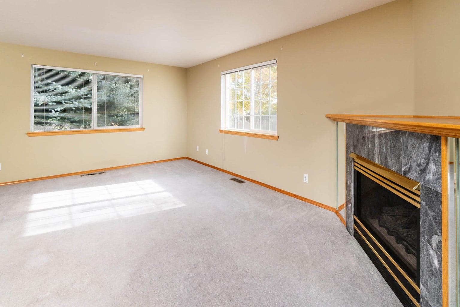 Living room w/corner gas fireplace