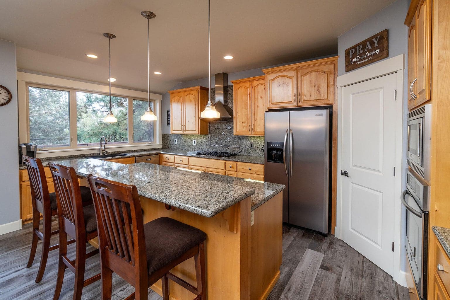 8 foot granite island with breakfast bar