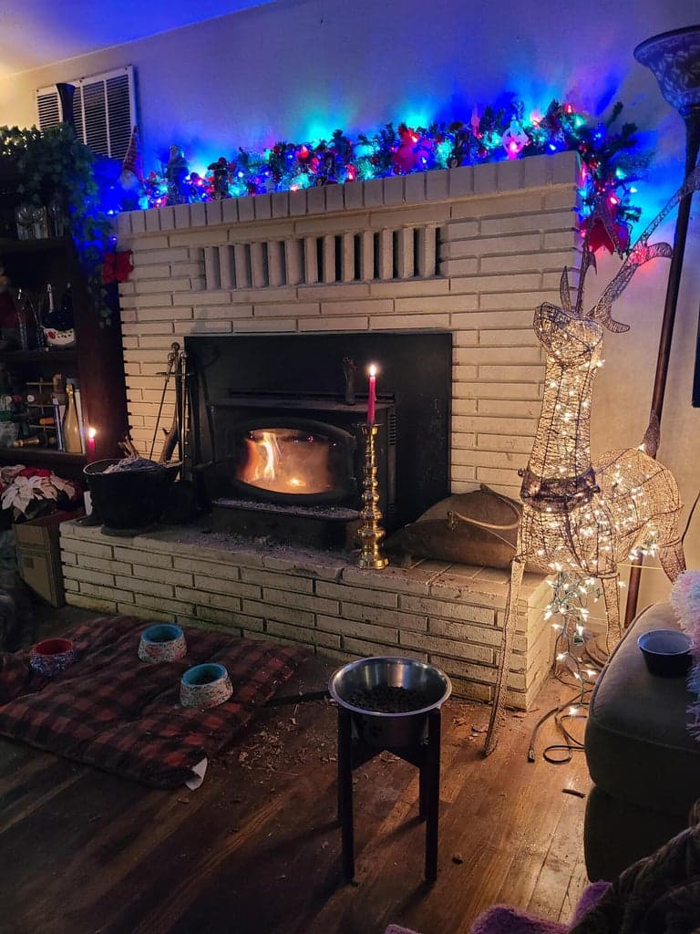 Festive fireplace with wood insert