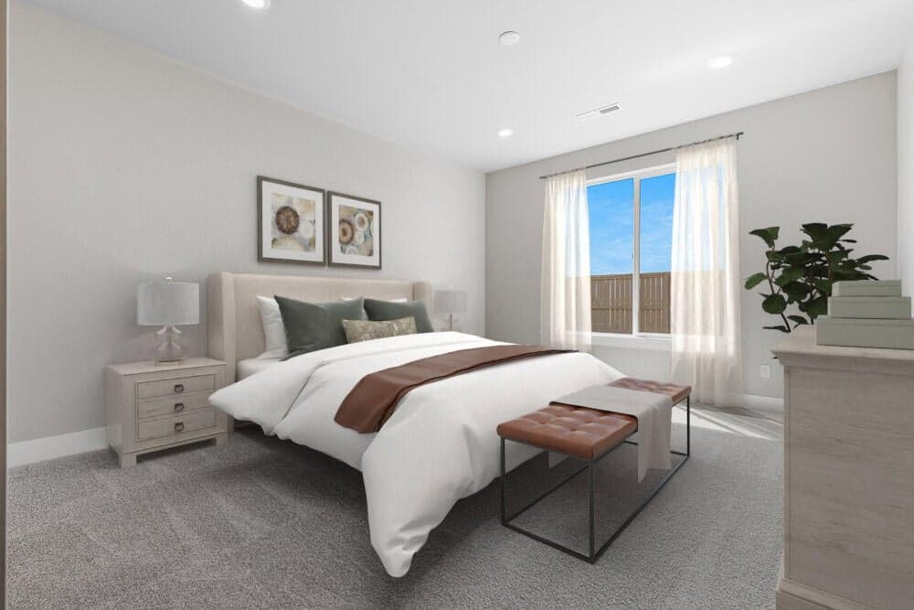 Primary suite with virtual staging.