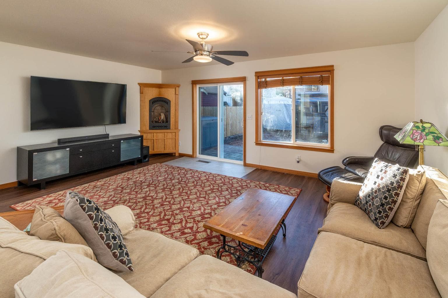 Access the backyard from a sliding door in the living room