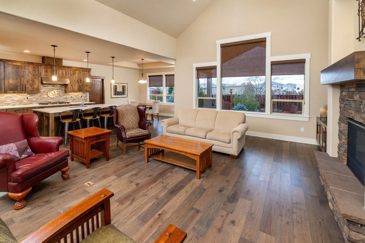 Greatroom with vaults and extended views over the protected wetland reserve.