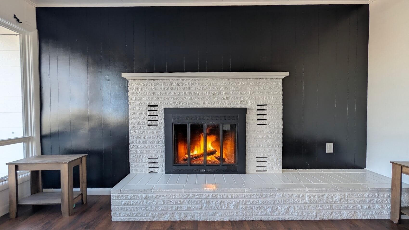 Fireplace burns wood