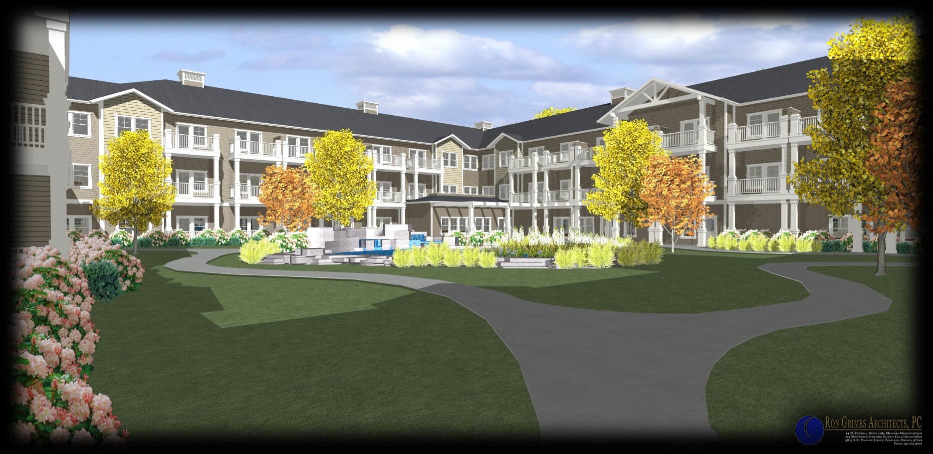 225-unit entitled IL facility, view from courtyard