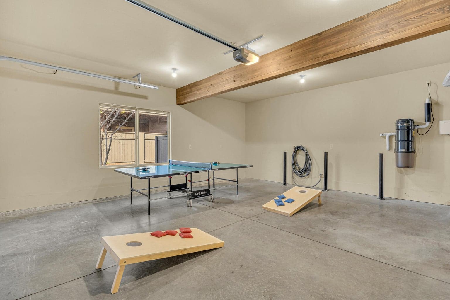 2 car garage with games and central vacuum