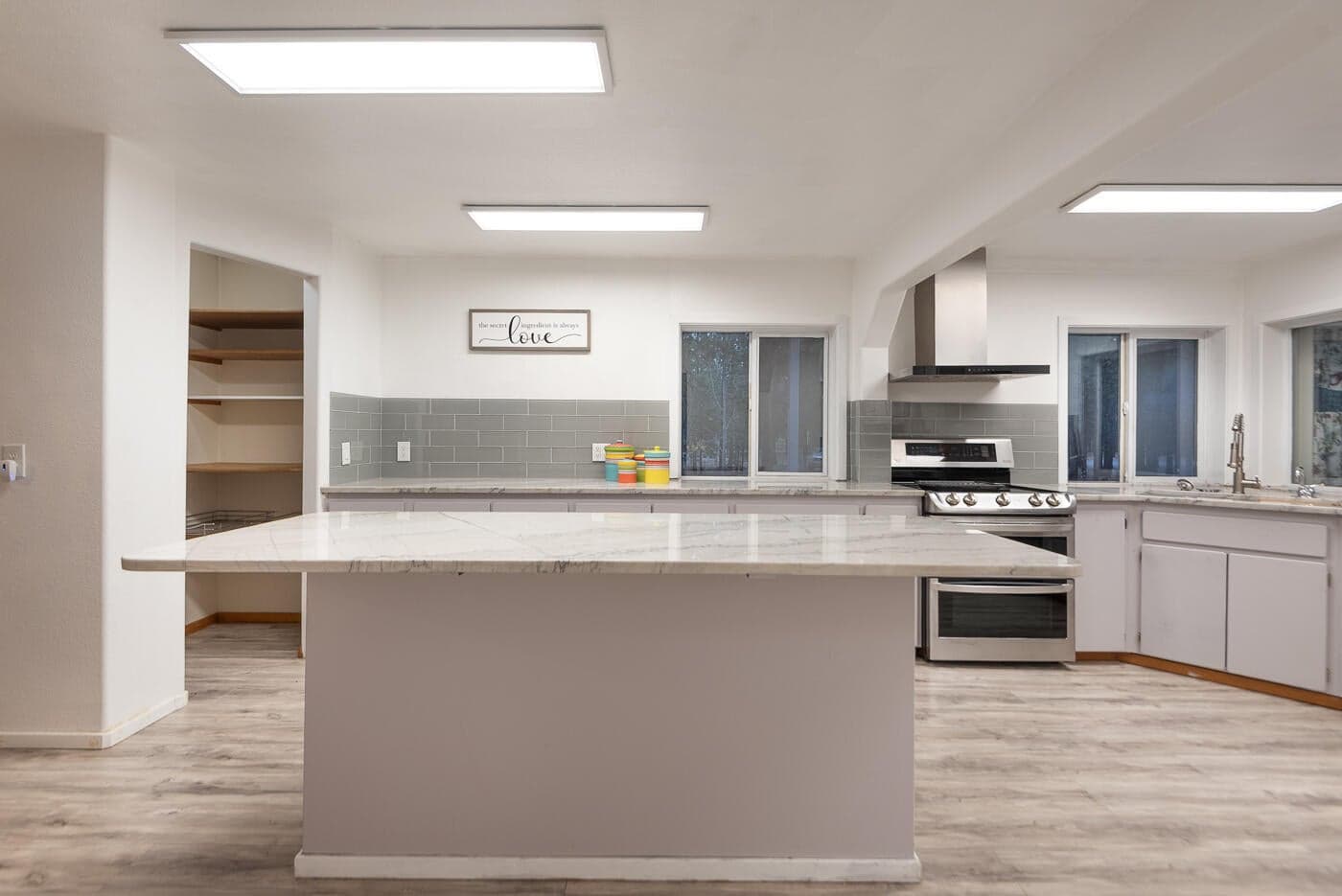 Kitchen island with space for barstools too.