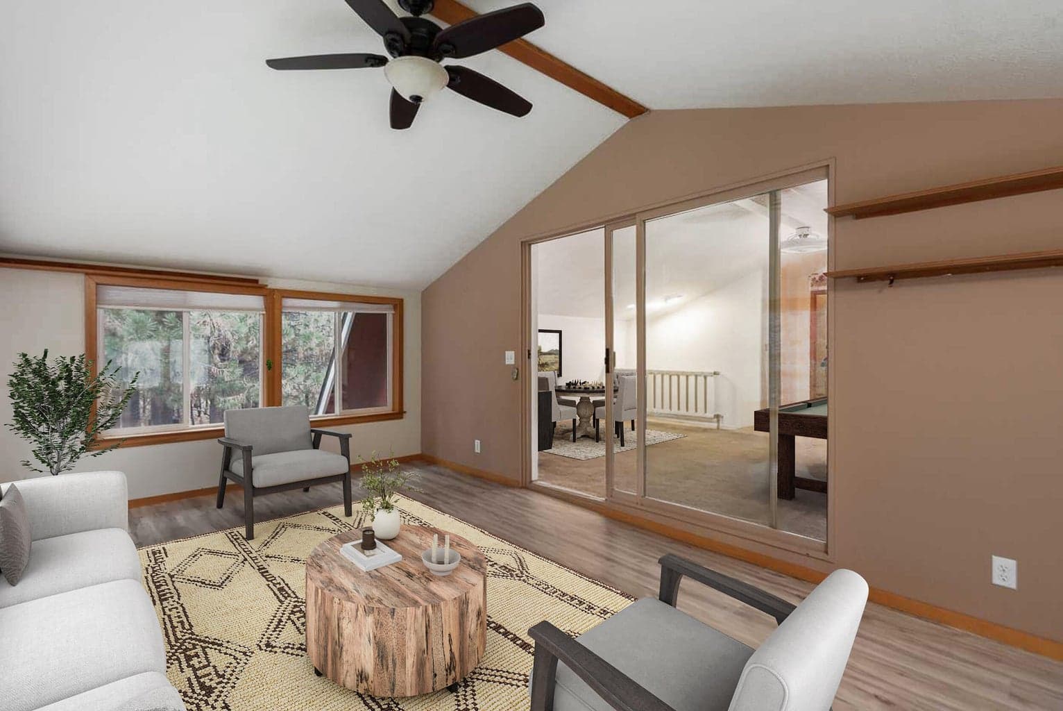 Sunroom overlooking the expansive back yard (virtual)