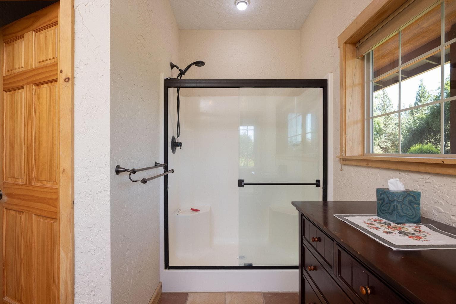 Primary bath with fiberglass shower