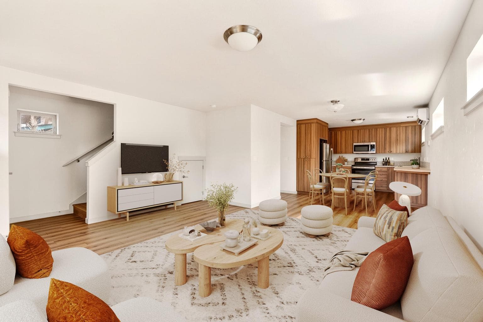 virtually stanged living and dining room