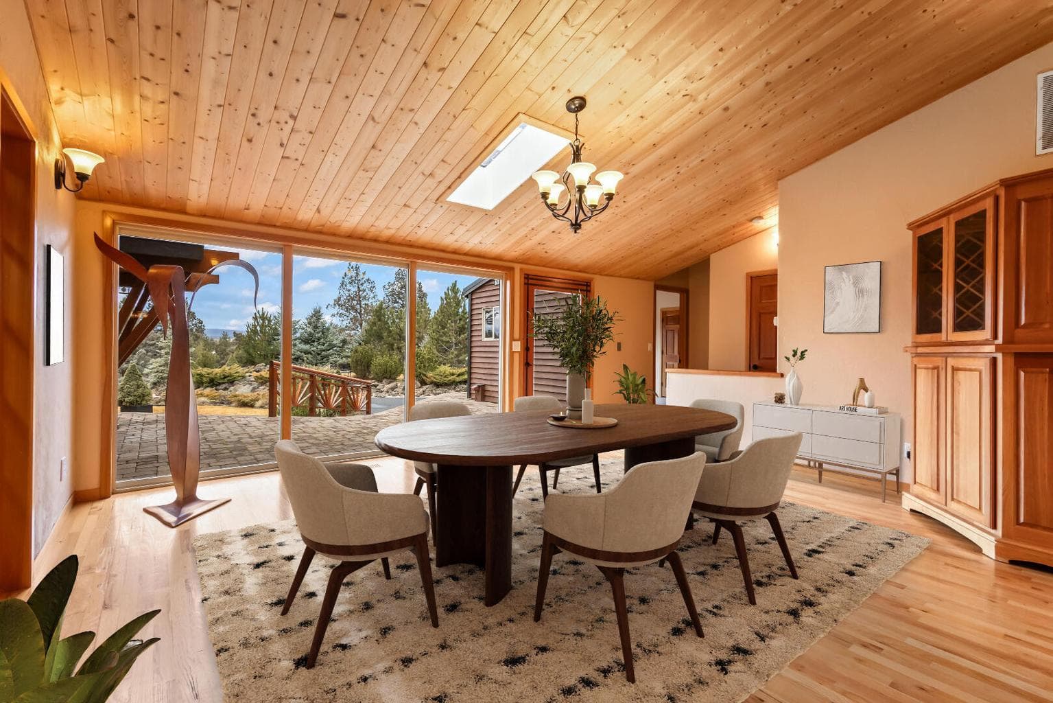 Dining area is large with wall of windows- light and bright