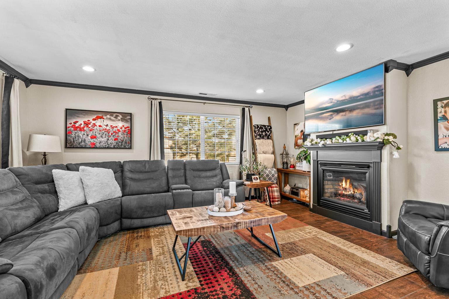 Inviting Living Room features gas fireplace