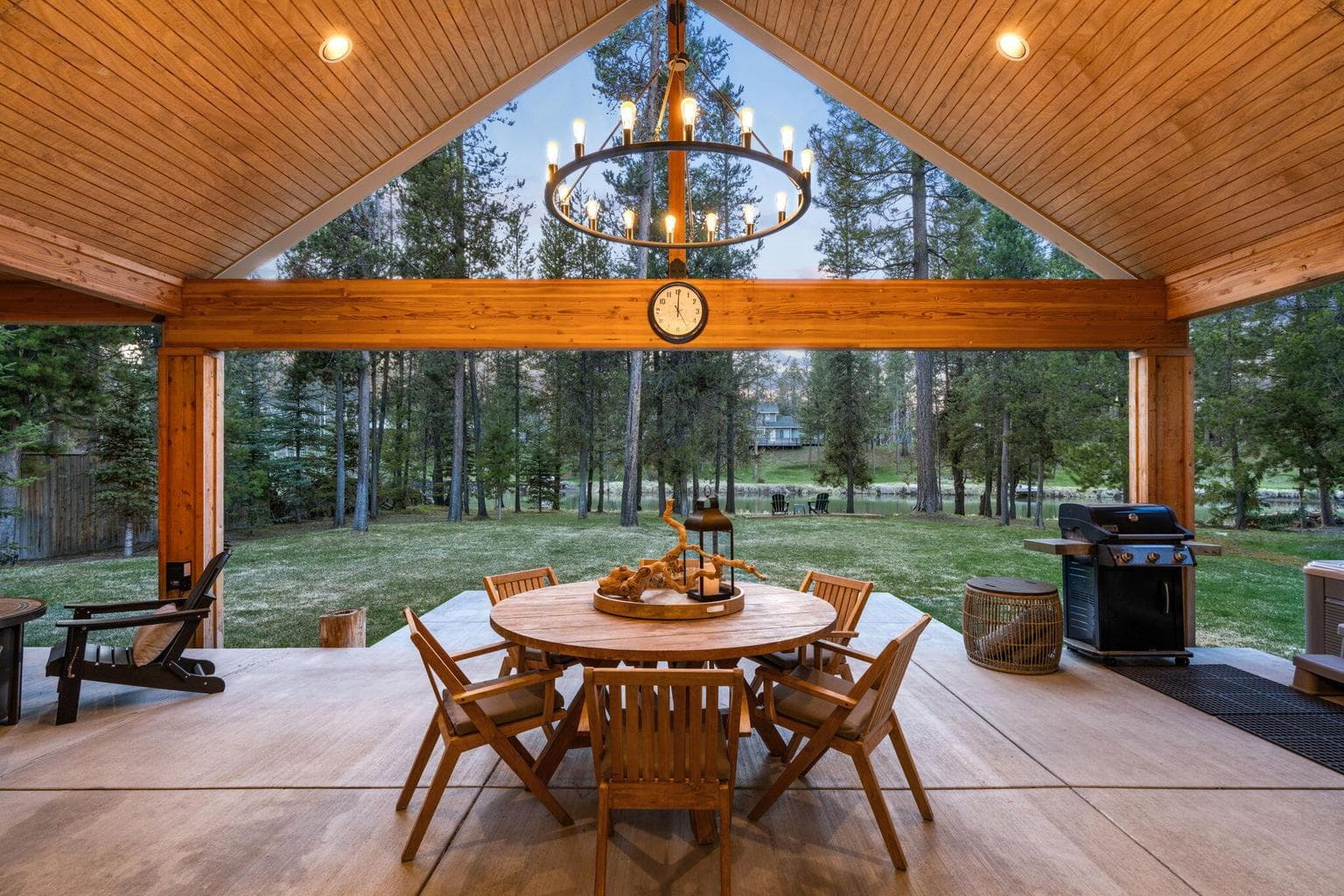 Covered dining positioned for stunning river views