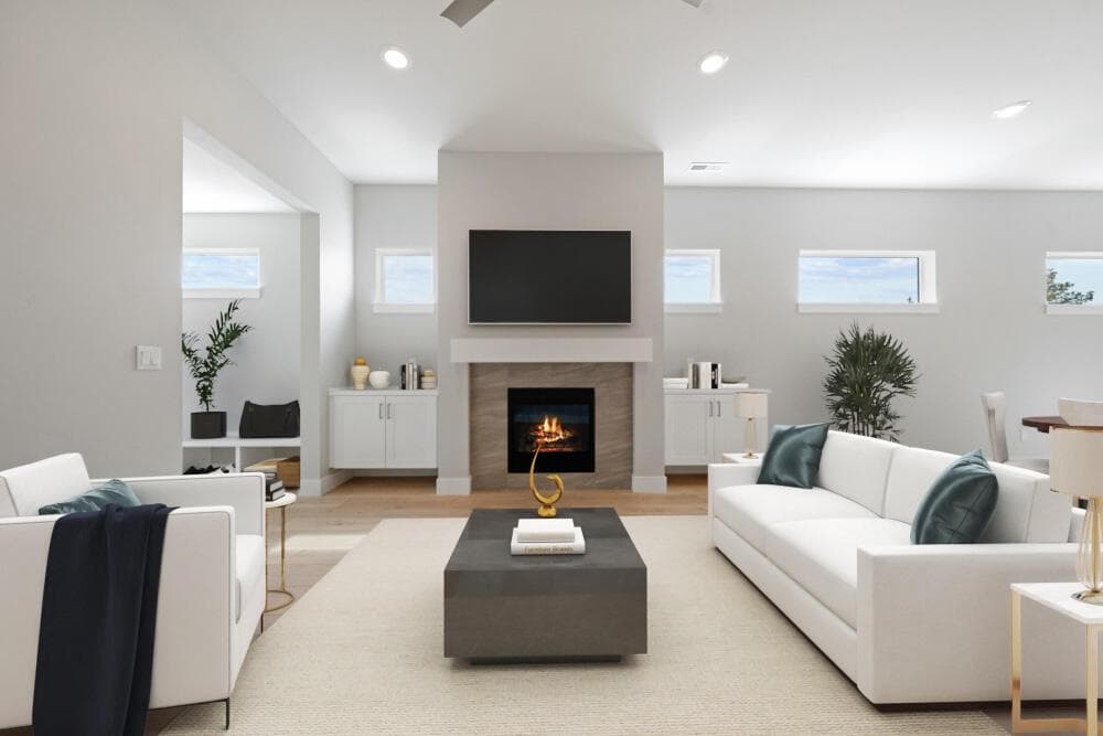 Greatroom. Photos have been virtually staged.