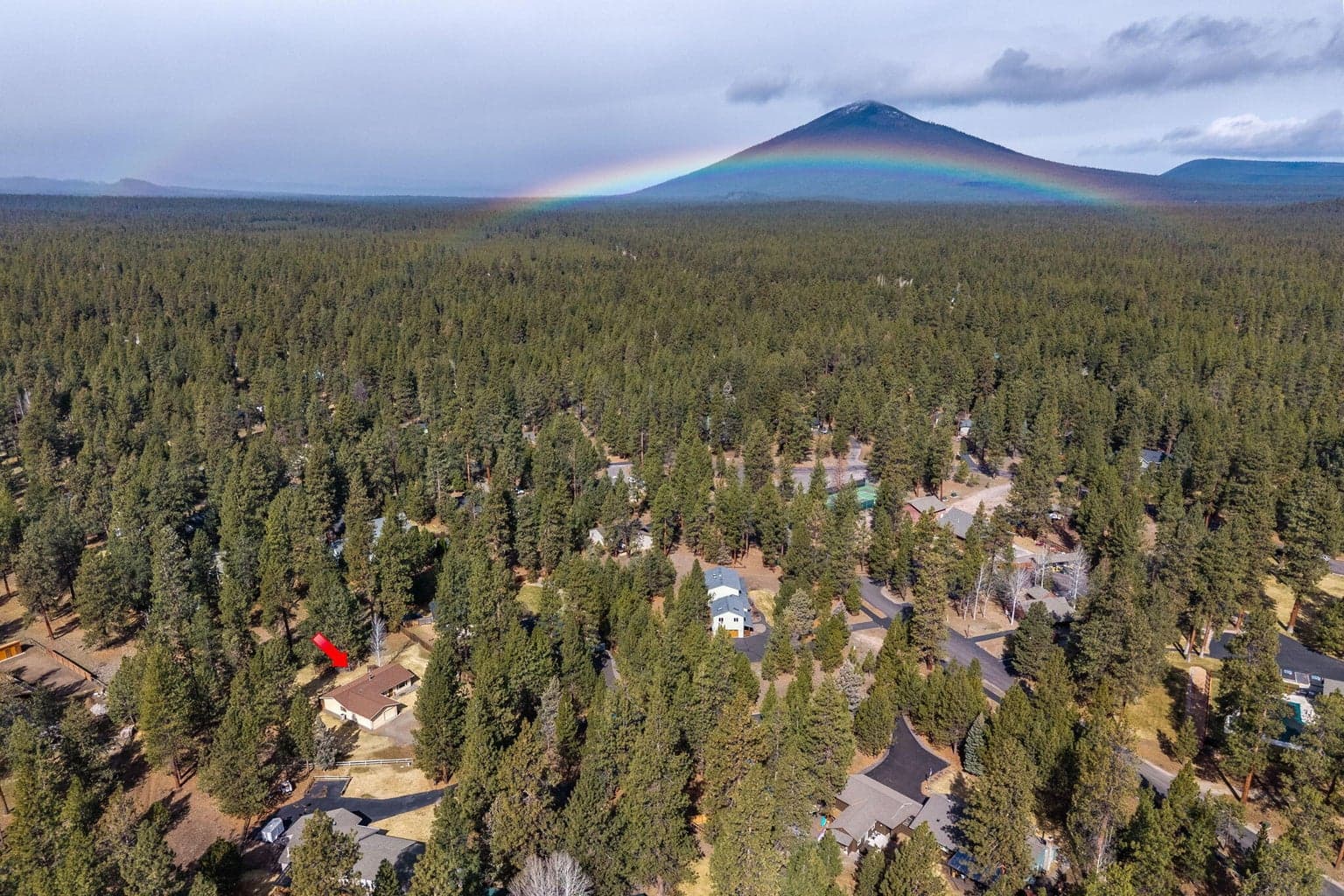 The red arrow is the home, the rainbow is over Black Butte.