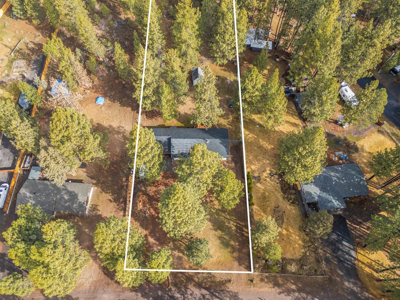 Home is sited to allow for distance from the road.