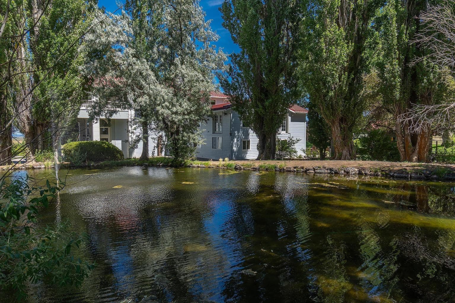 View of the home looking across the pond