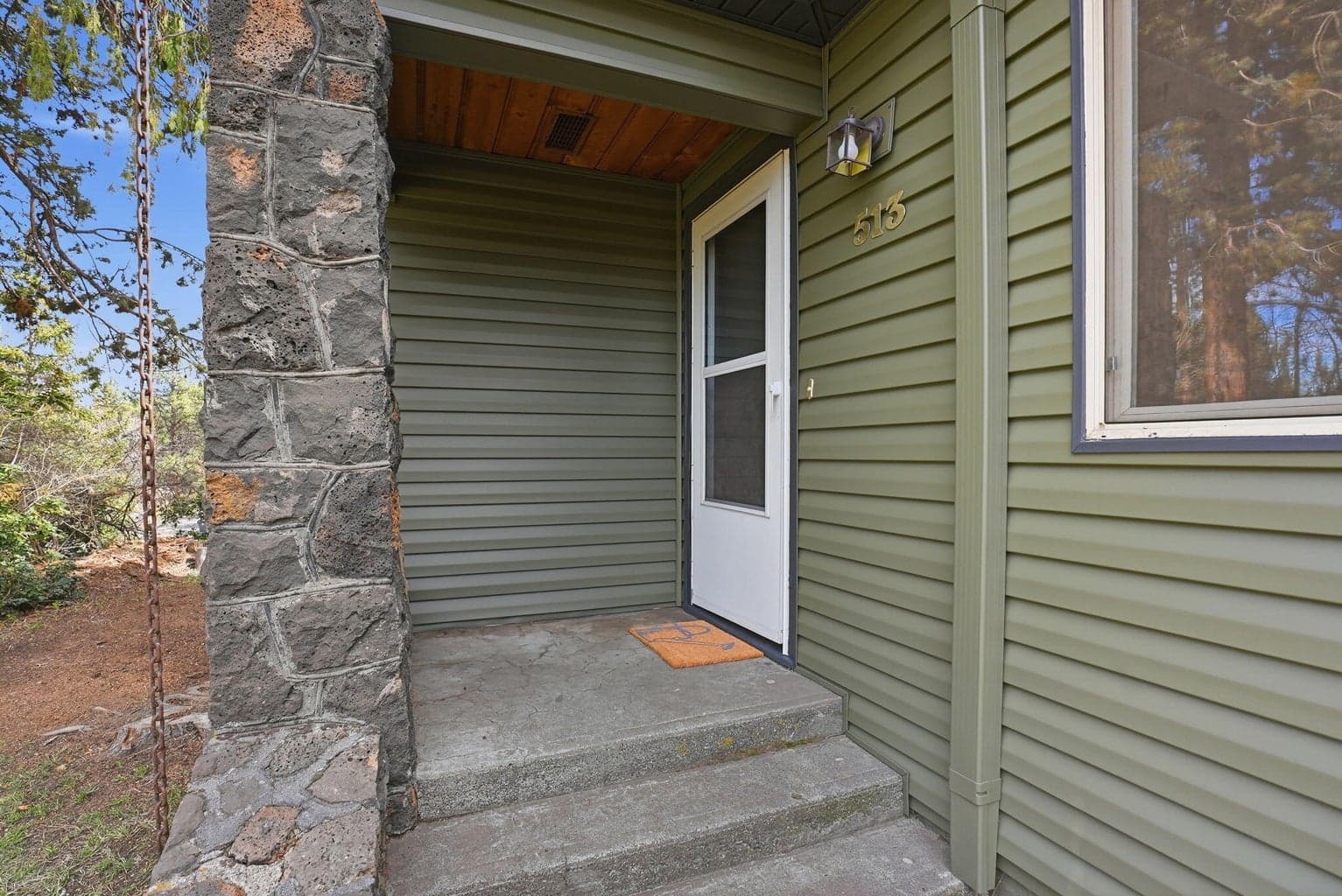 Classic stone front porch.
