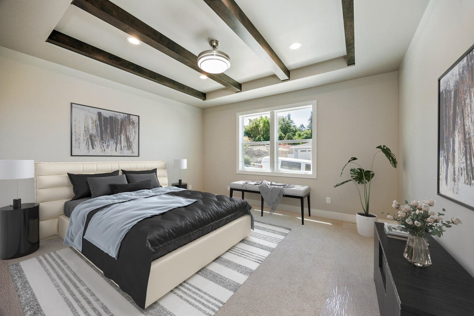 Primary bedroom, virtually staged