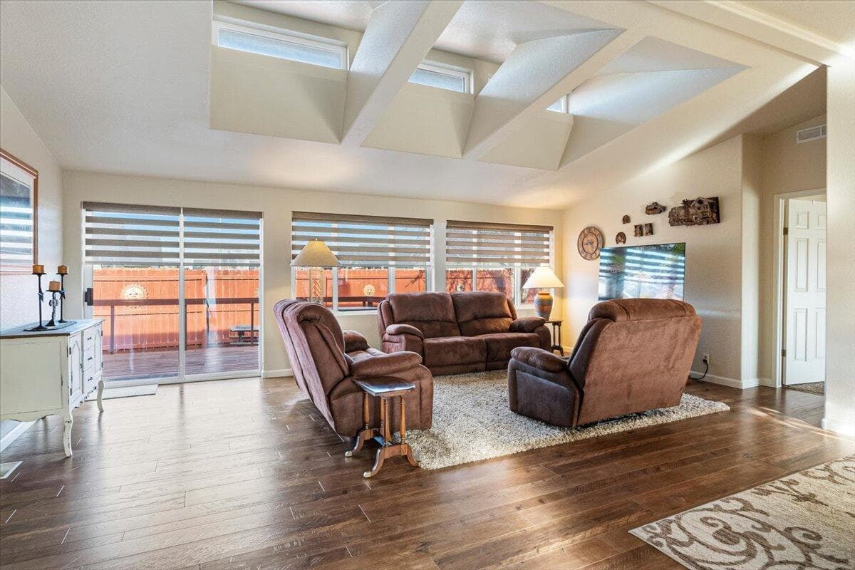 Windows and skylights bring in natural light