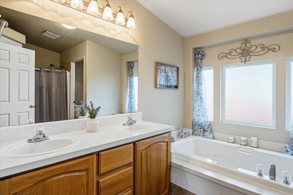 Double vanity, soaker tub and a shower too!