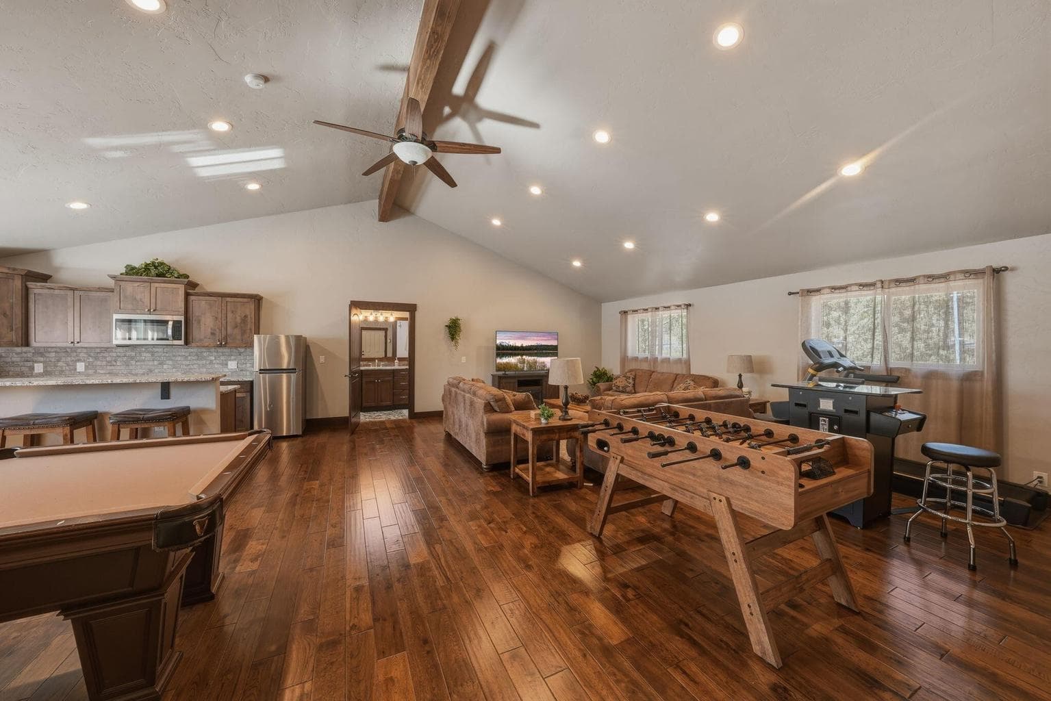 "ADU" space above garage w/ separate entrance. Engineered to add walls for bedrooms & laundry room.