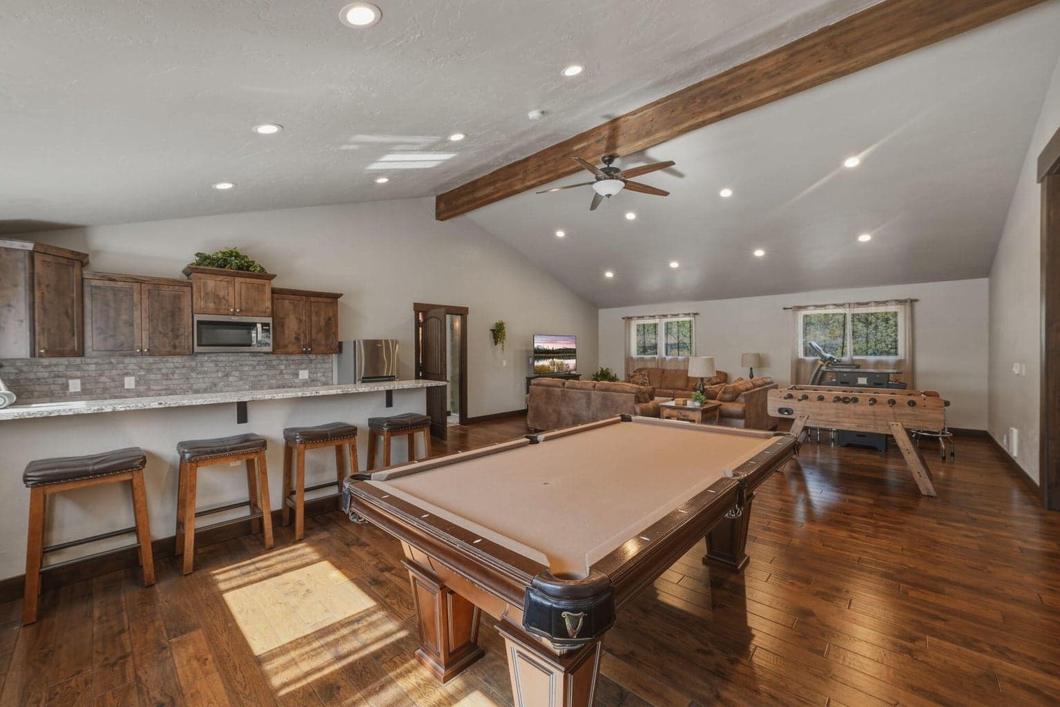 "ADU" space above garage w/ separate entrance. Engineered to add walls for bedrooms & laundry room.