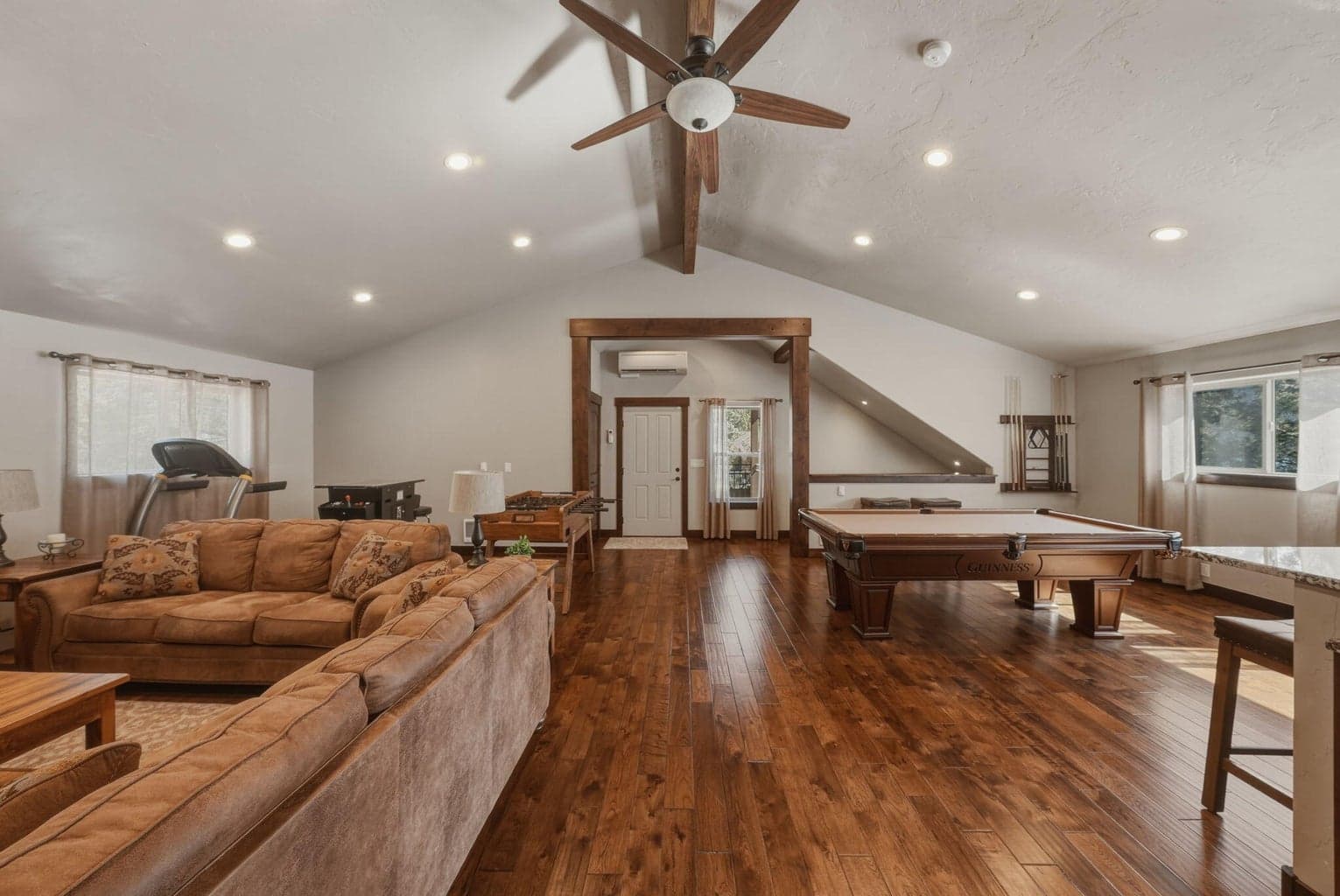 "ADU" space above garage w/ separate entrance. Engineered to add walls for bedrooms & laundry room.
