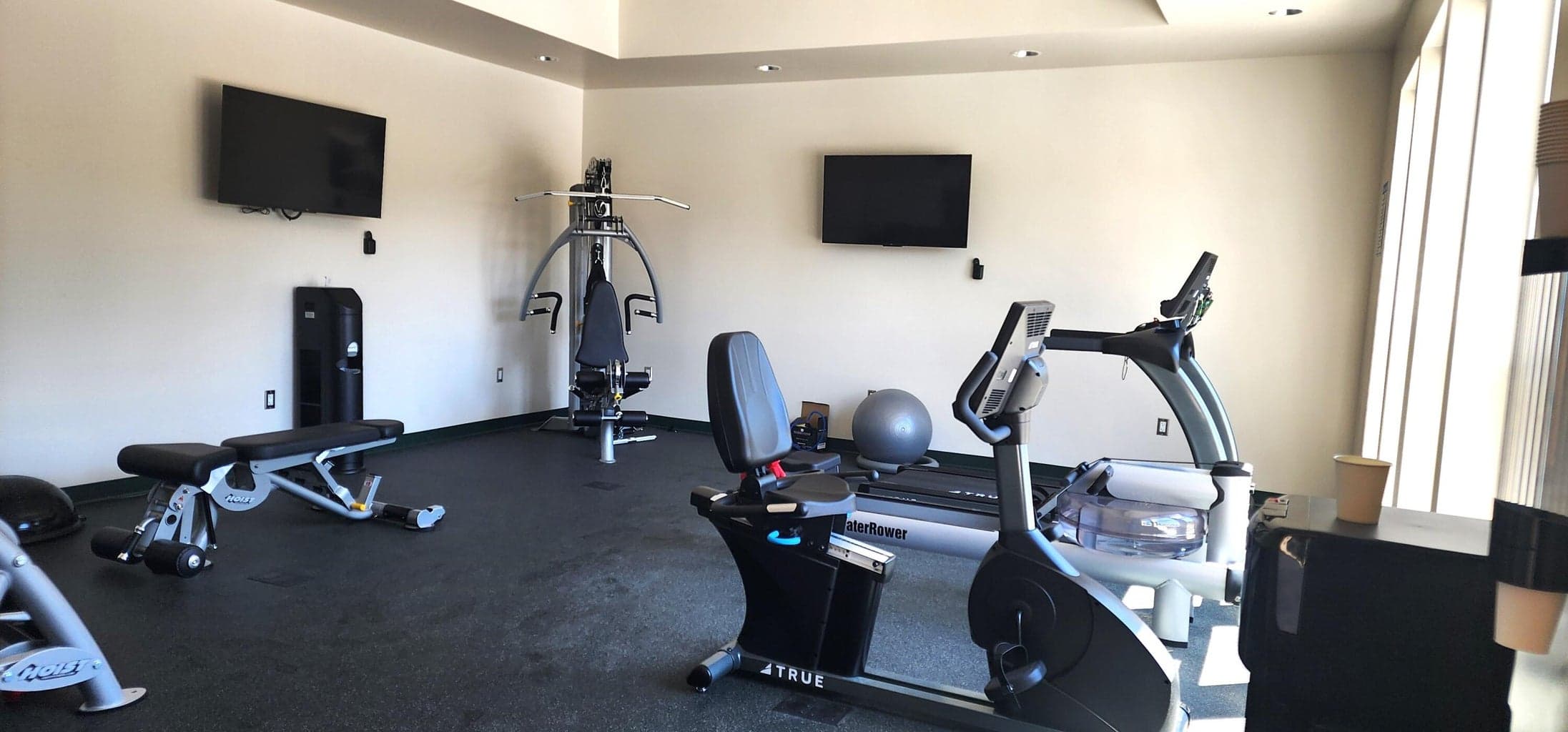 Newer equipment in the exercise room
