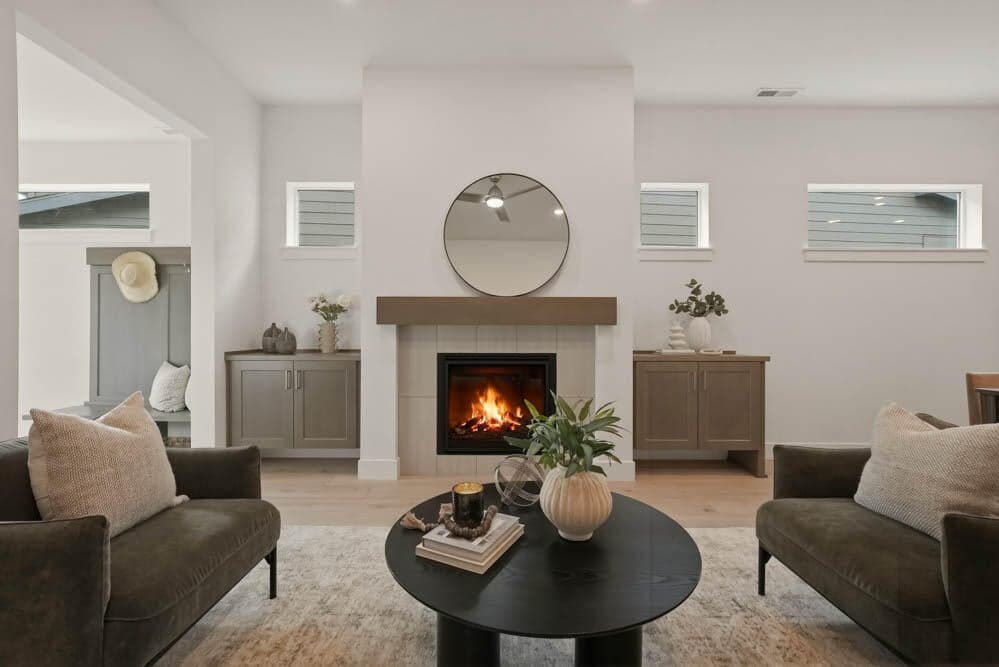 Great room with gas fireplace.