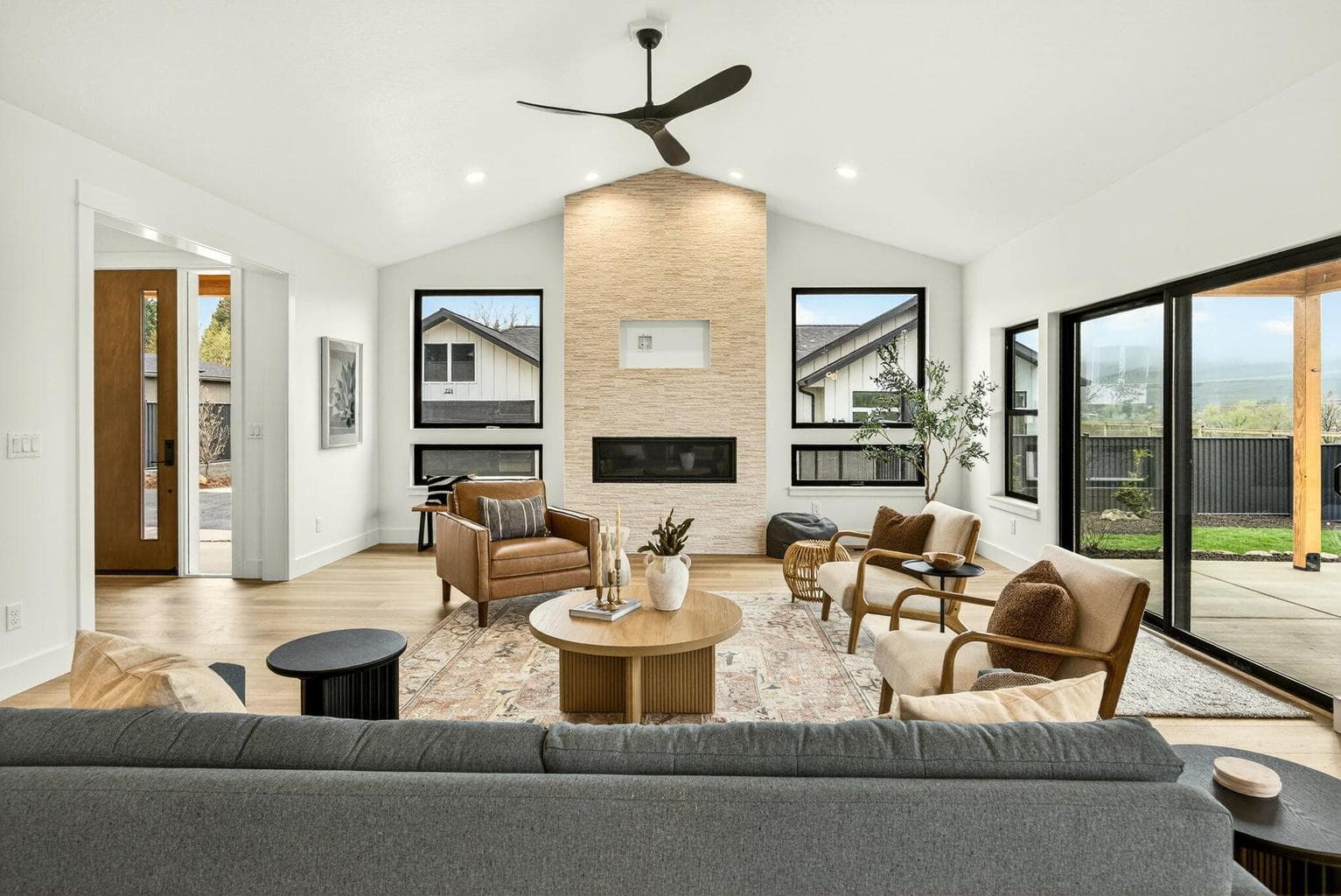 Main house floor to ceiling fireplace