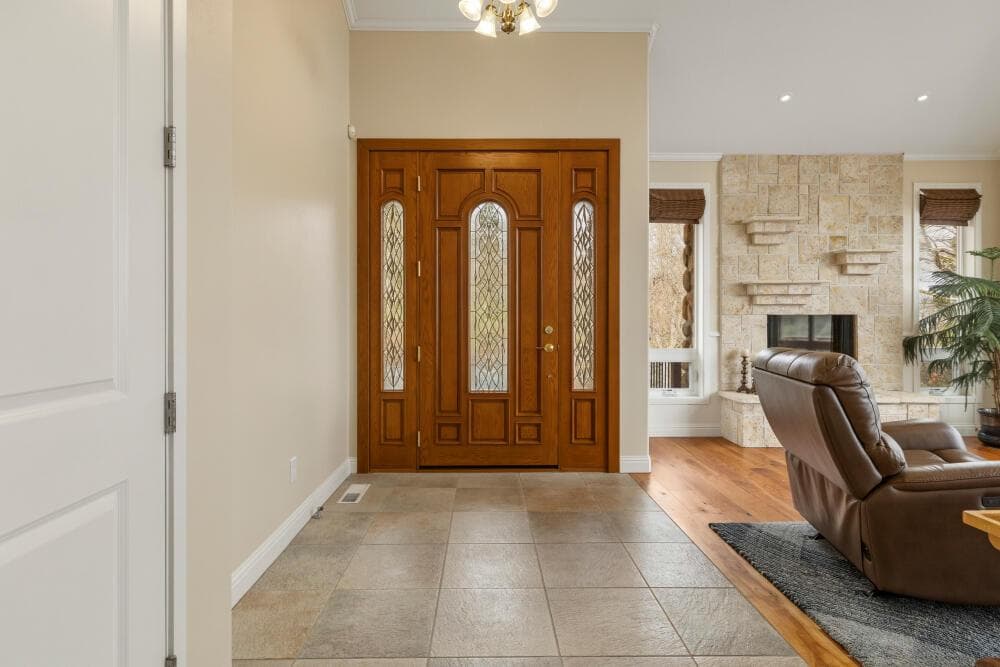 Stone surround on gas fireplace