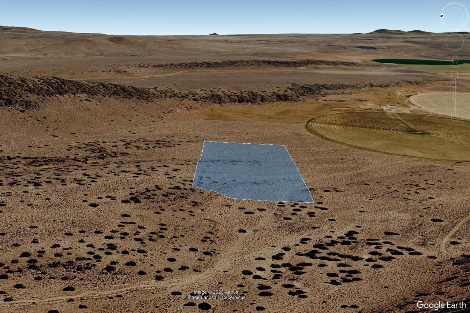 Google Earth aerial looking east.