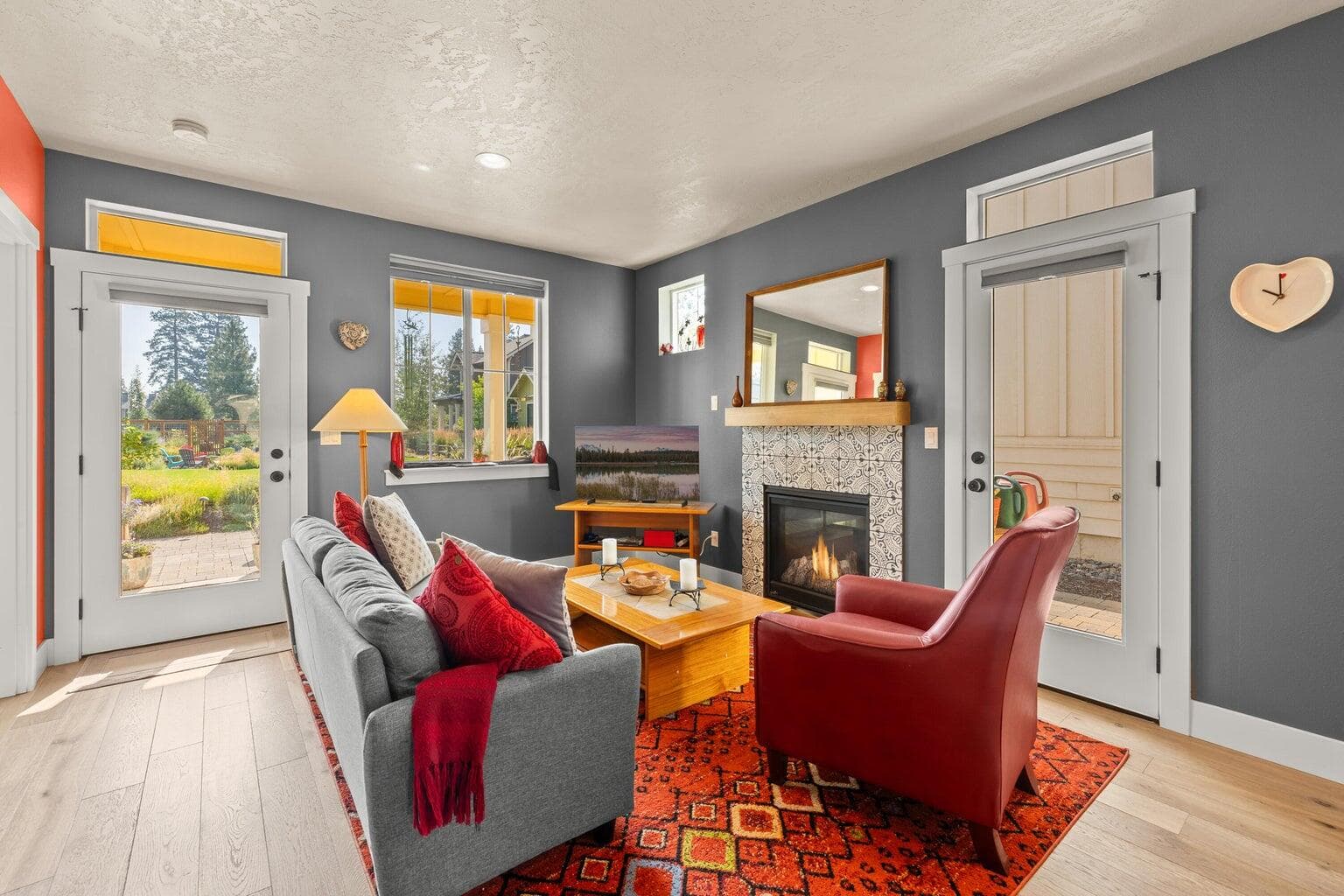 Light-filled great room with propane fireplace