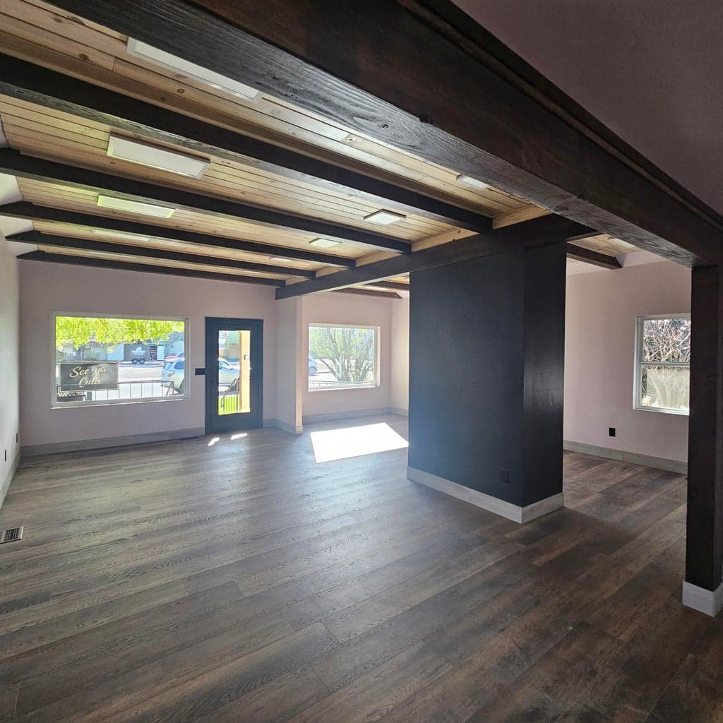 LED lighting and update vinyl windows keep this space inviting.