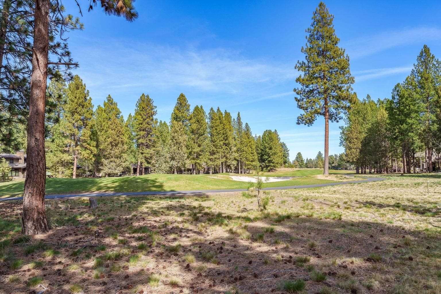 Backs to the golf course with a peaceful, park-like setting—offering open views, mature pines, and a sense of space and privacy.