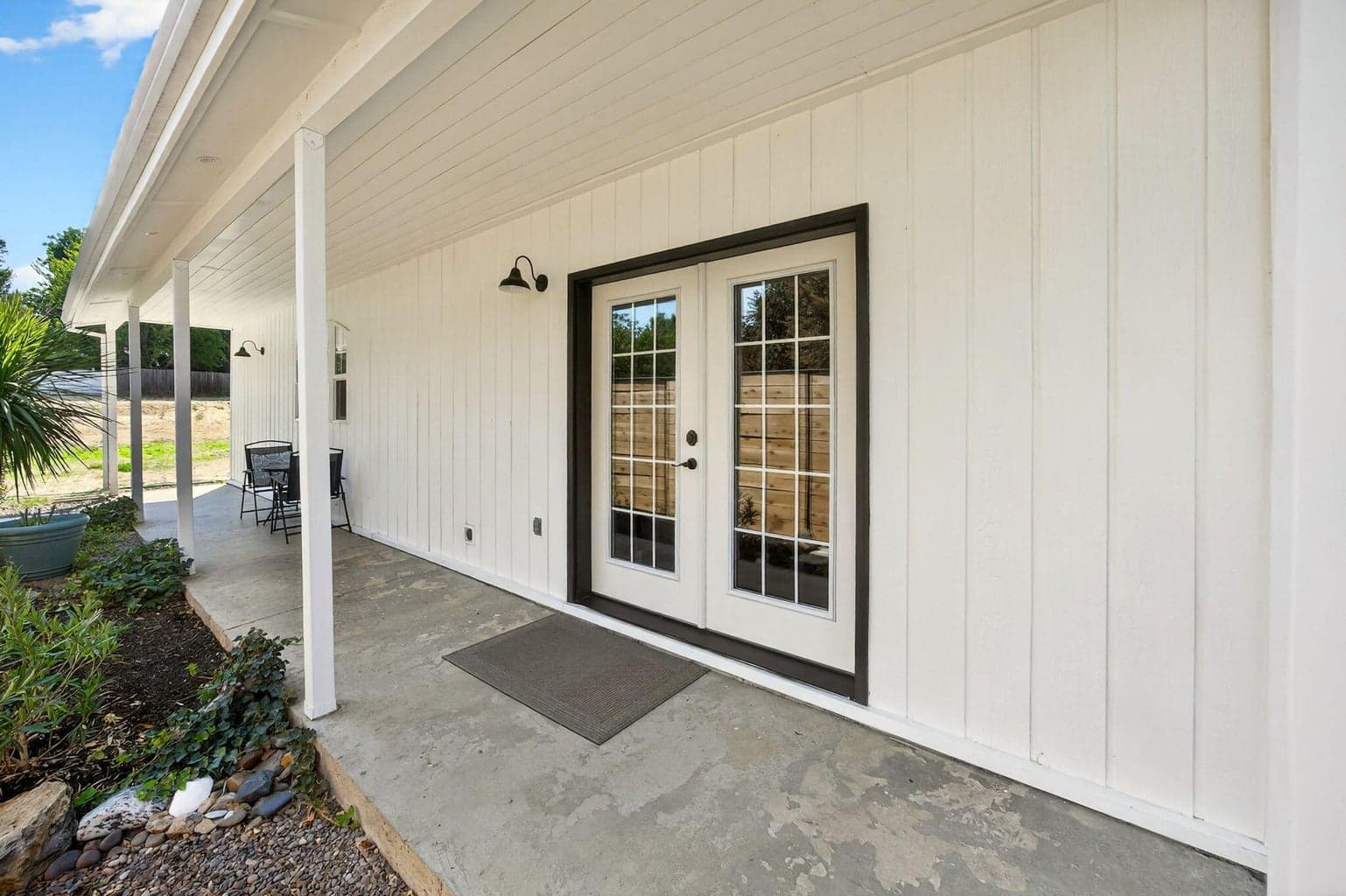 French doors lead to the living room