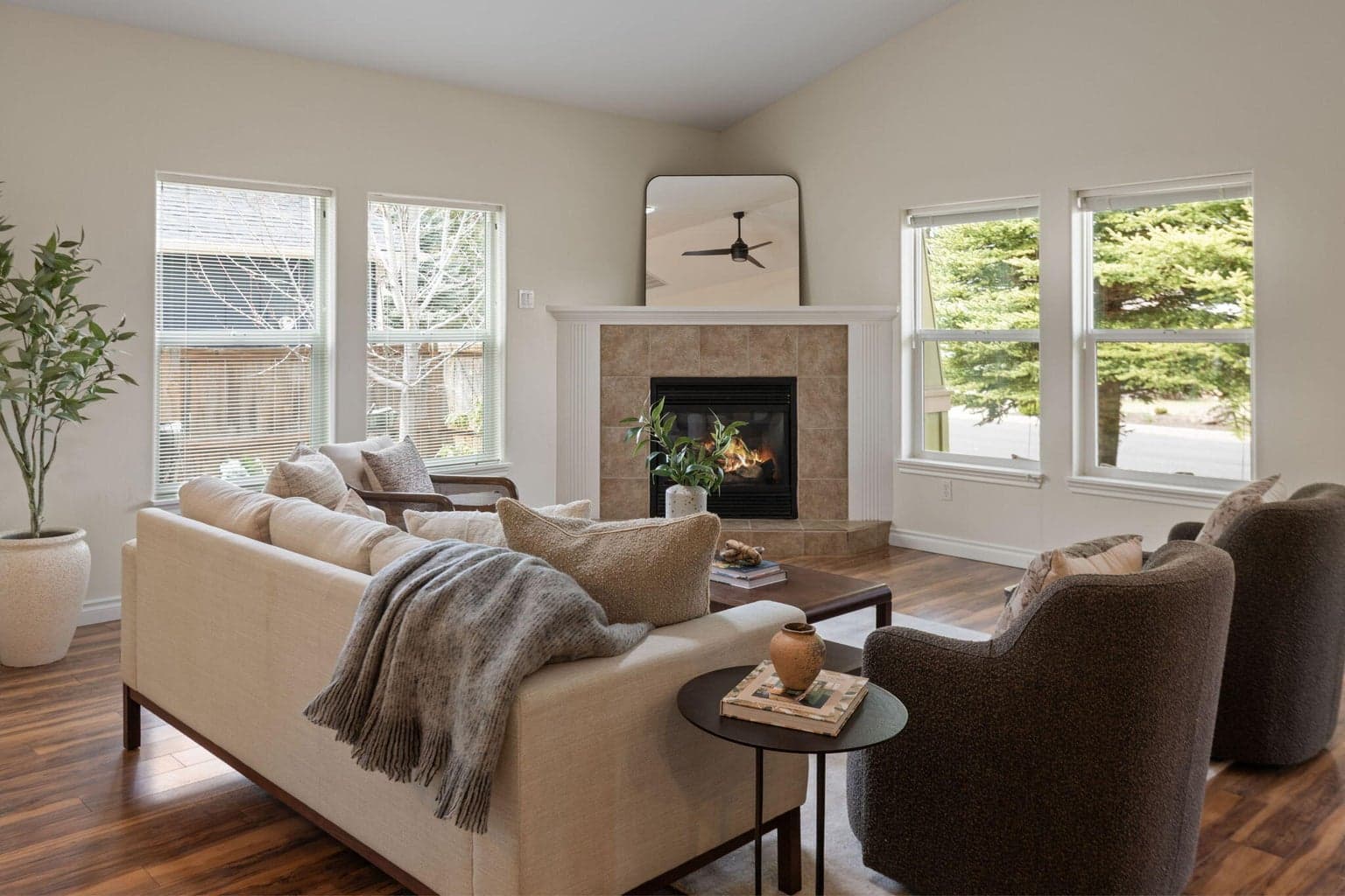 Cozy corner gas fireplace