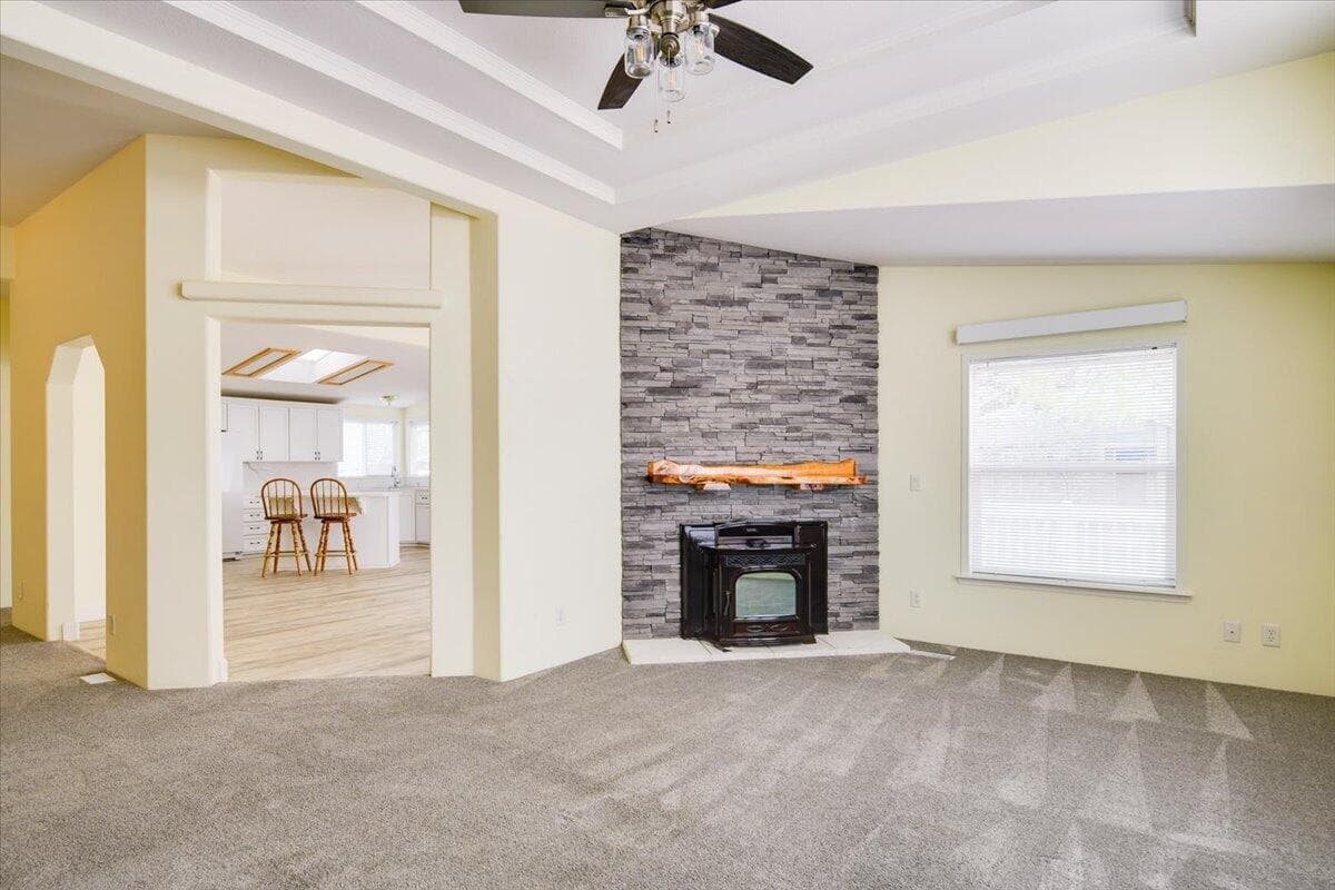 Living room flows into the kitchen