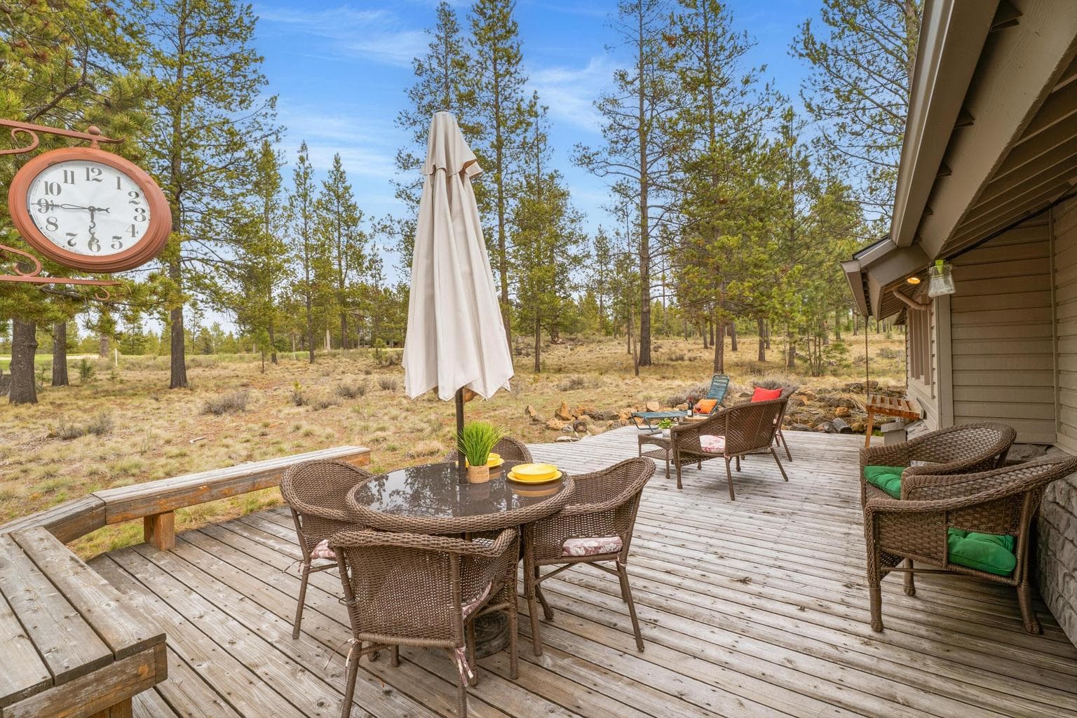 deck with view to common space and golf course beyond
